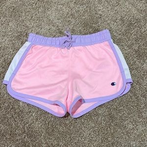 pink purple and white champion shorts
